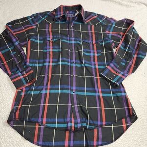 Vintage Wrangler Shirt Men's XL Tails, Black,Red,blue,Western, Pearl Snap, 90s‎